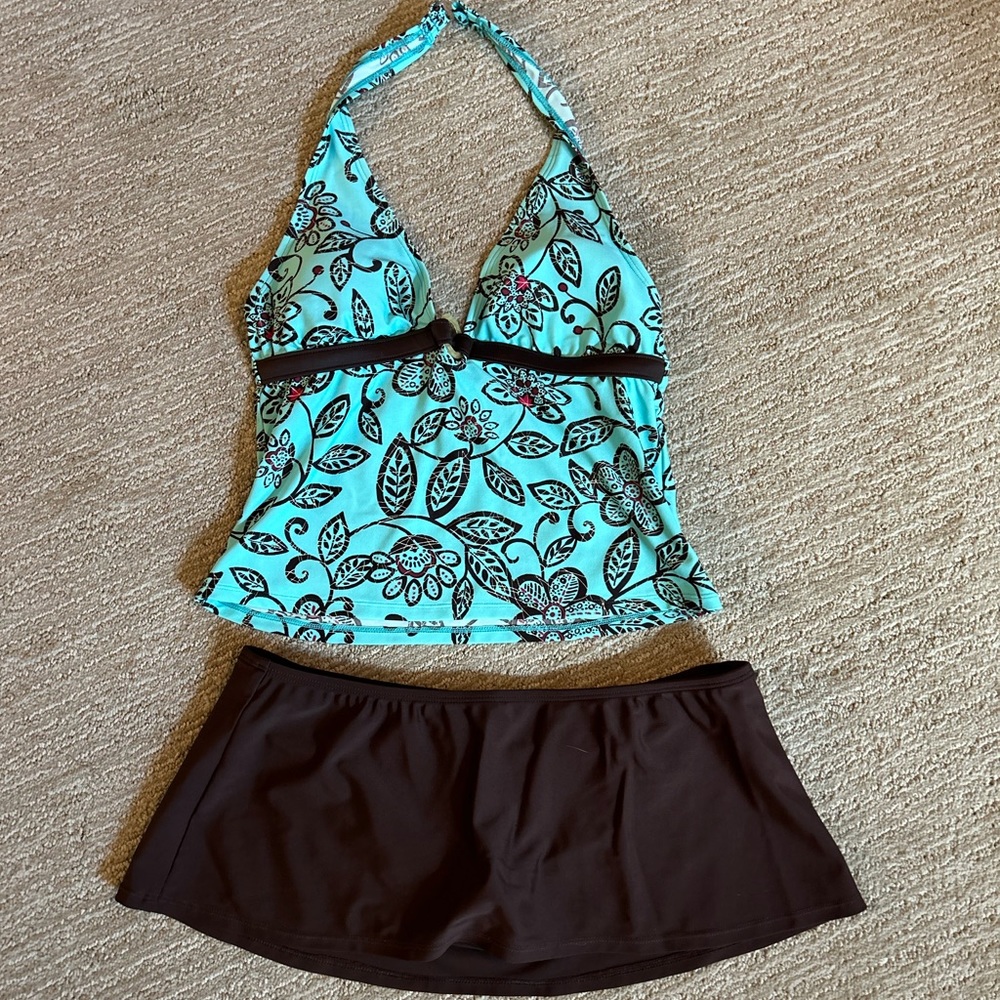 Blue and brown swimsuit
